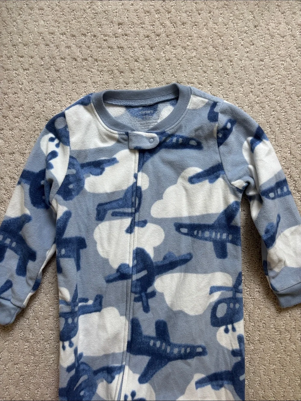 Carter's Blue Airplane Fleece Footed One-Piece, Size 24m